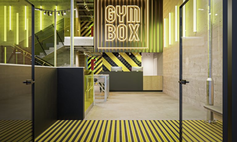 Visual mock up of Gymbox Finsbury Park's rentrance and reception area