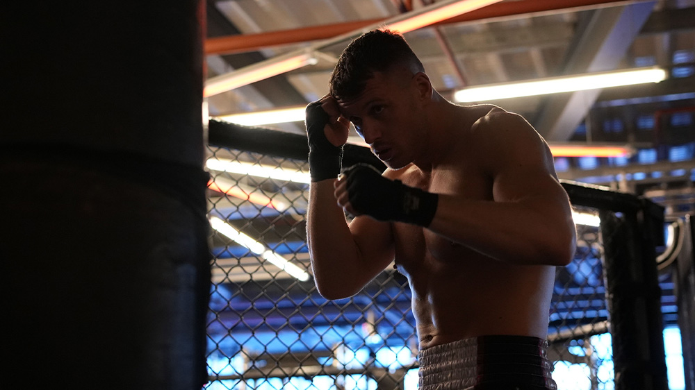 fighting man with boxing gloves